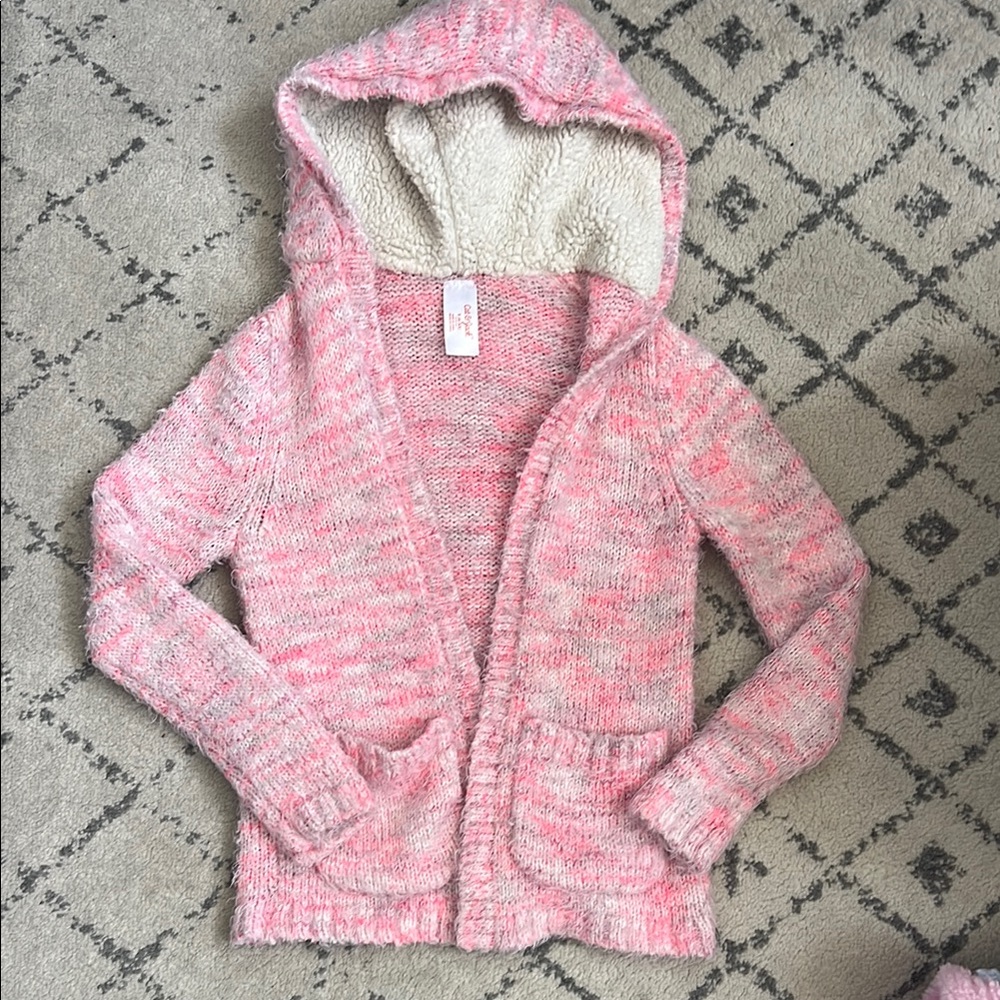 Cat and Jack Pink Hooded Knit Cardigan size 6